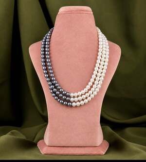 Olivia Jewelry Layered White Gray Pearl Necklace 3 Strand Adjustable Gift Box